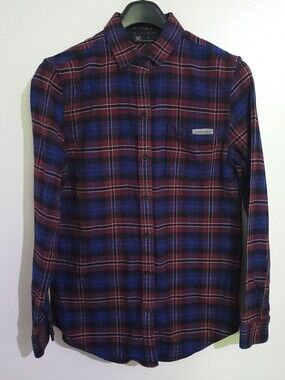 Vortex 100% Cotton Plaid Button Shirt Blue Red Size S
